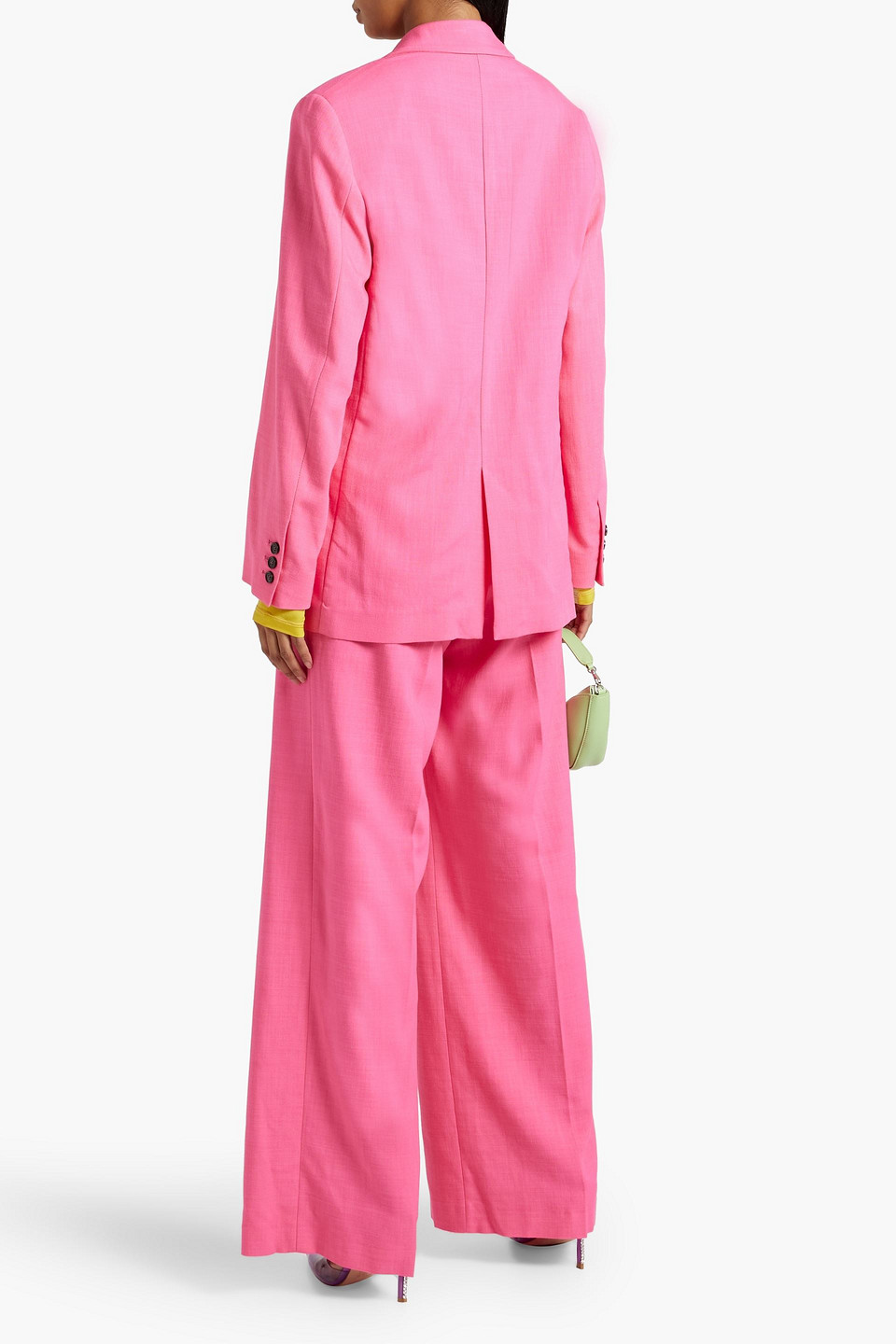 Shop Msgm Tie-front Woven Blazer In Bright Pink