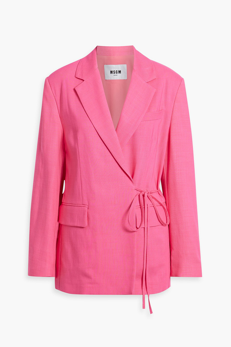 Shop Msgm Tie-front Woven Blazer In Bright Pink