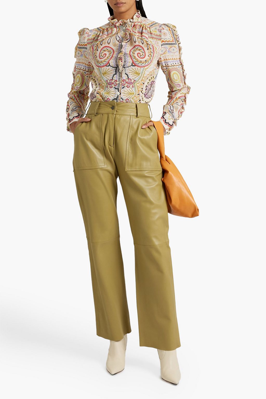 ETRO Ruffle-trimmed printed silk-crepe shirt