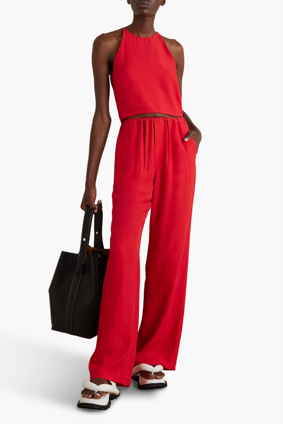 Shop Gauchère Twill Straight-leg Pants In Tomato Red