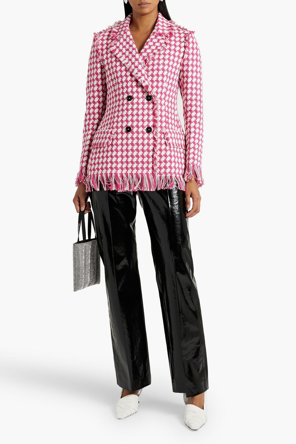MSGM Double-breasted checked cotton-blend tweed blazer