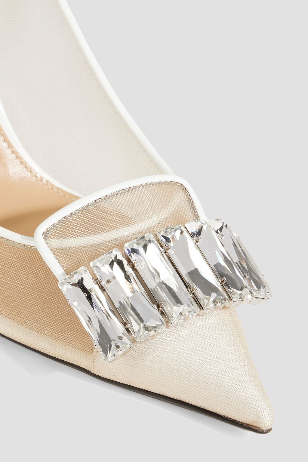 SERGIO ROSSI Crystal-embellished patent-leather and mesh pumps