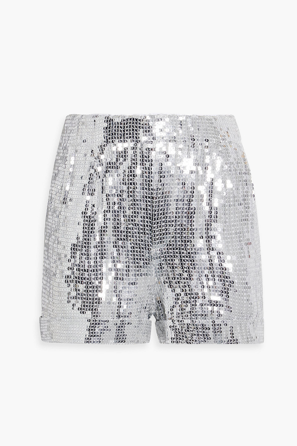 Alice And Olivia Reagan Sequined Chiffon Shorts In Silver