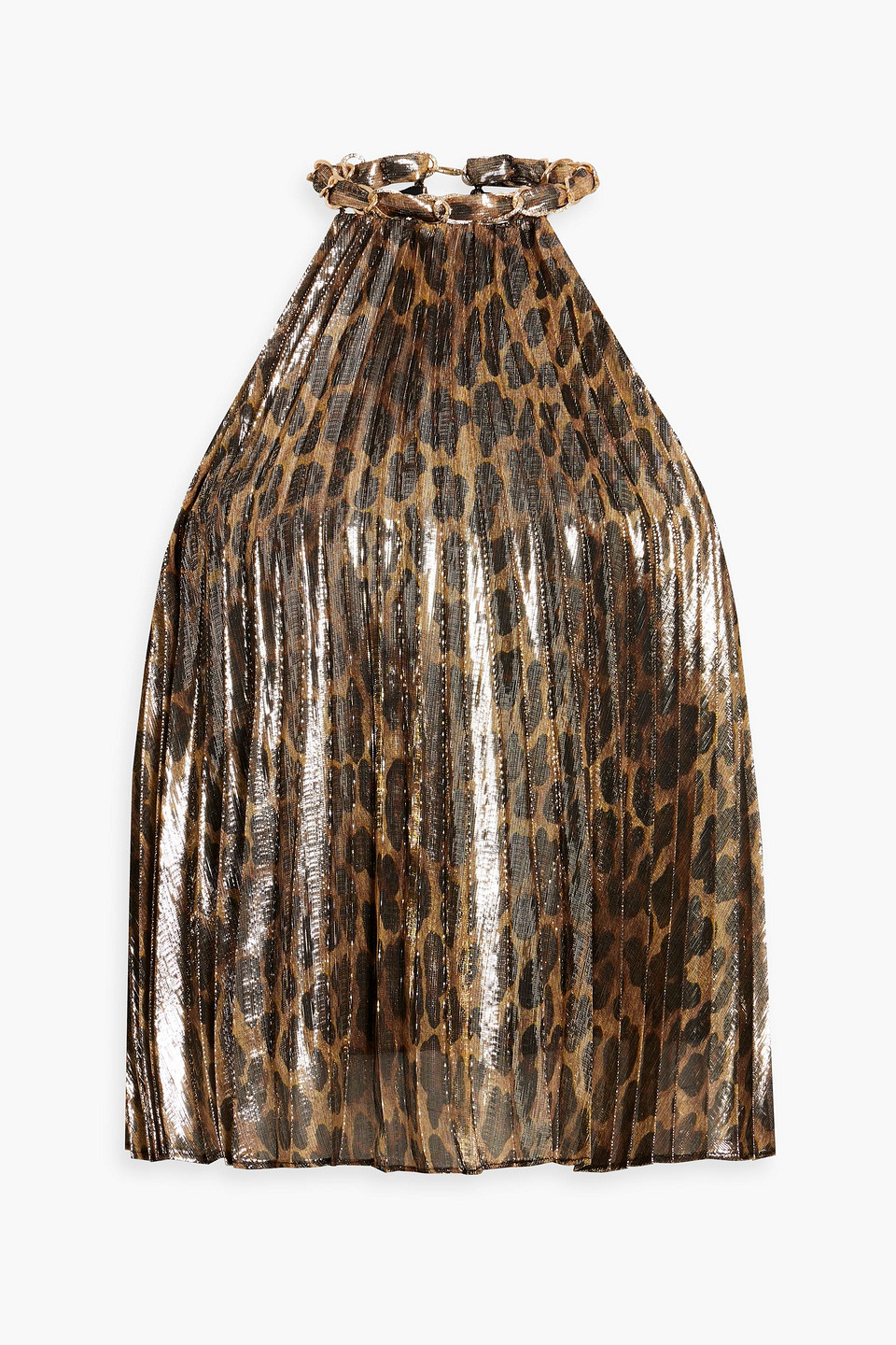 Alice And Olivia Alycia Chain-embellished Leopard-print Silk-blend Chiffon Top In Bronze