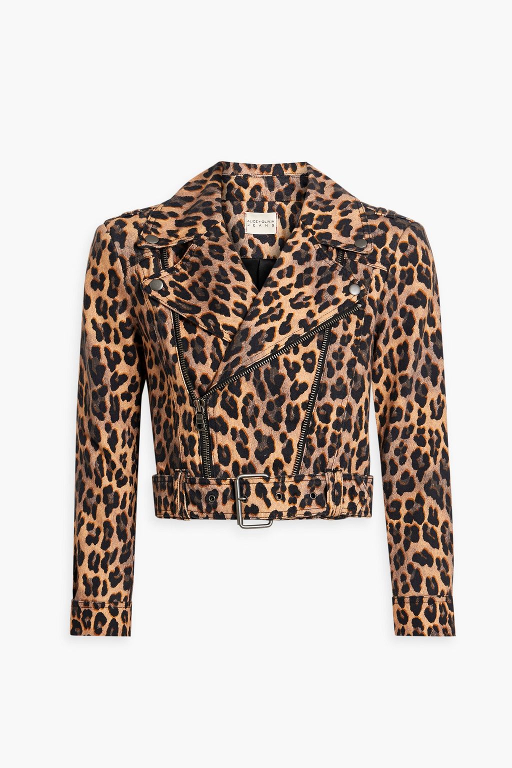 ALICE + OLIVIA Johnsie cropped leopard-print denim biker jacket | THE ...