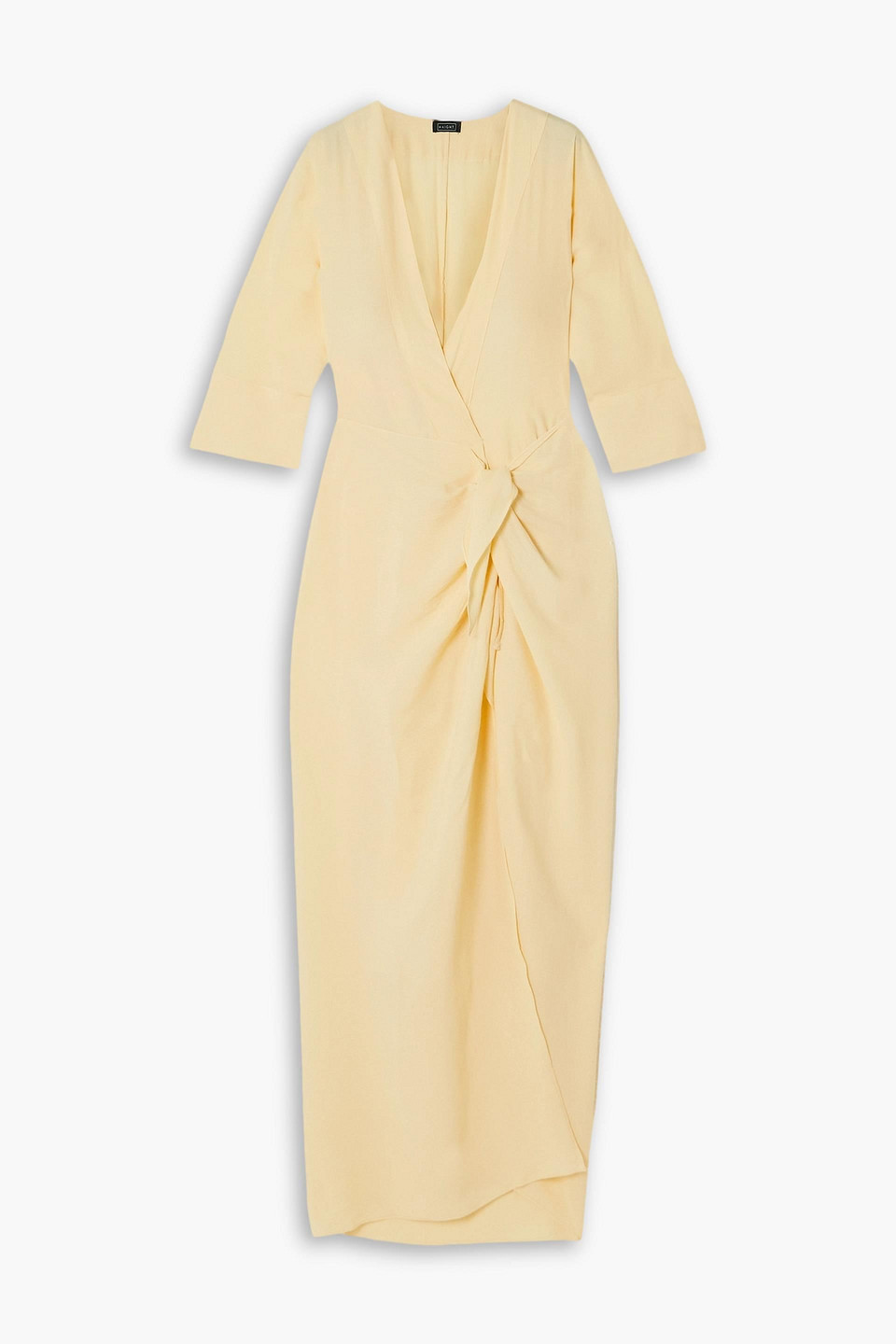 Haight Convertible Knotted Crepe Midi Wrap Dress In Pastel Yellow