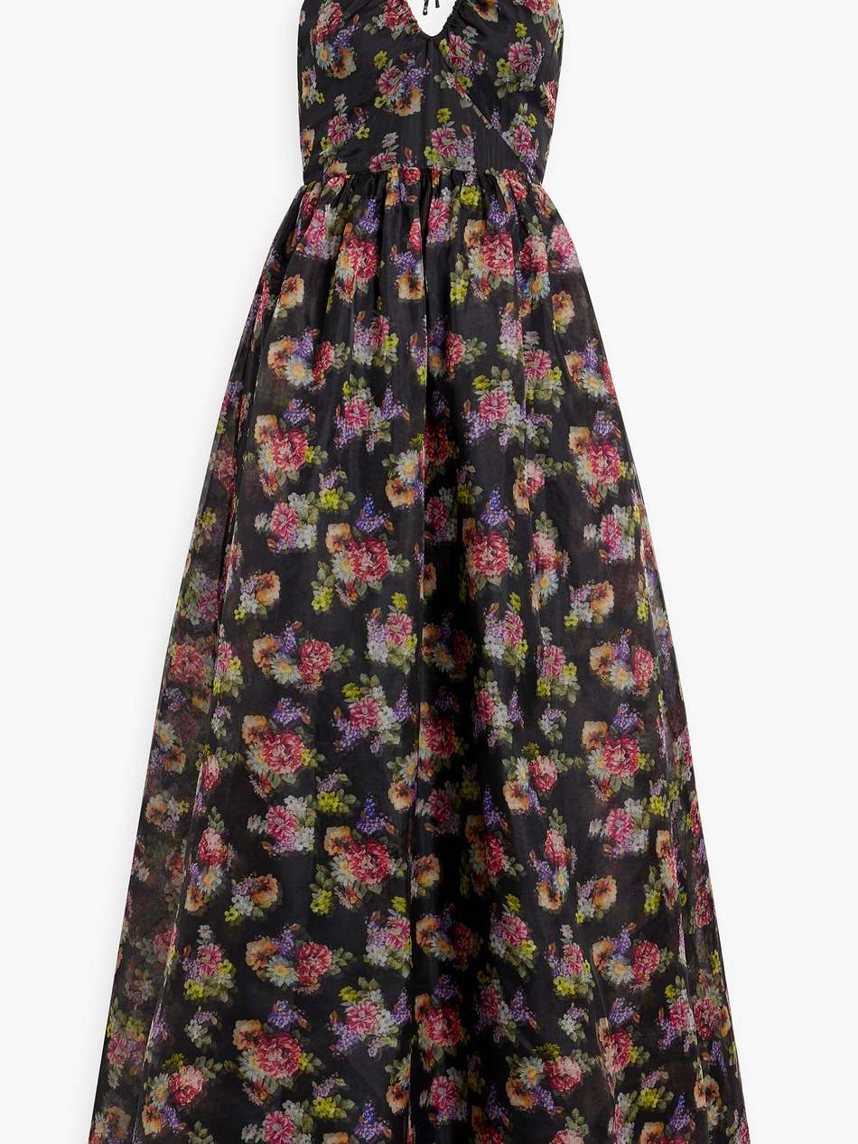 saori gathered floral-print silk-taffeta gown