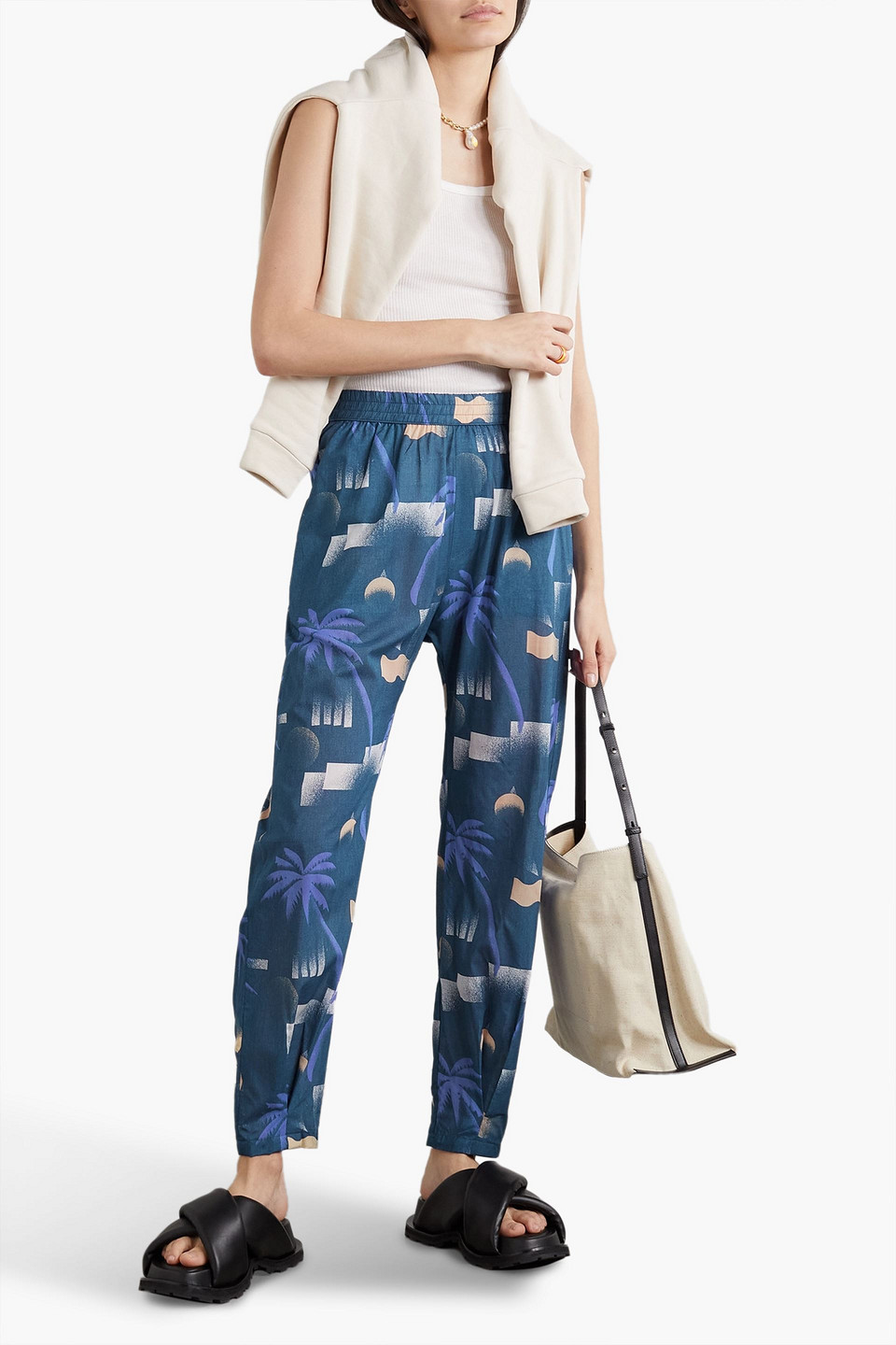  Paradised - Paula Printed Chambray Pants - Blue - Xs 