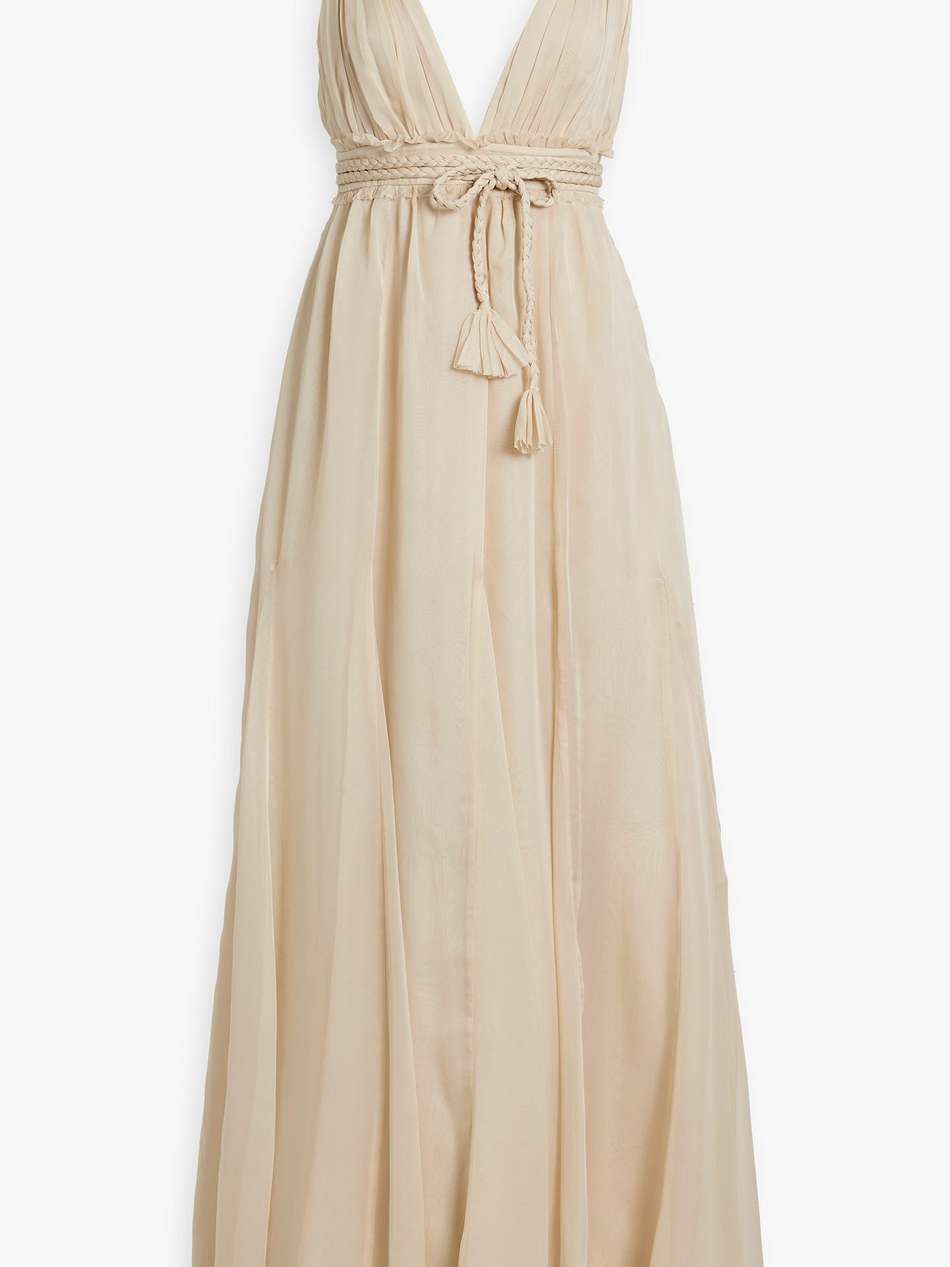 carisa belted chiffon gown