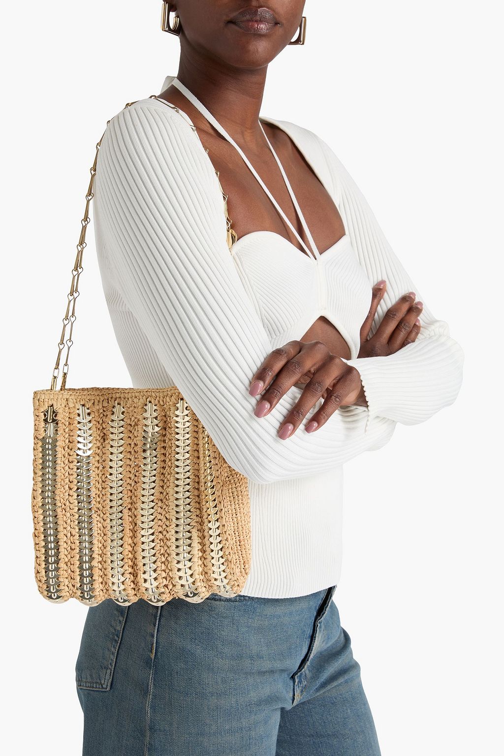 RABANNE 1969 raffia and chainmail shoulder bag