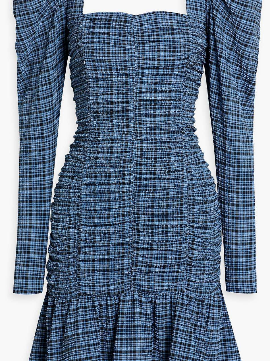 ruched checked stretch-seersucker mini dress