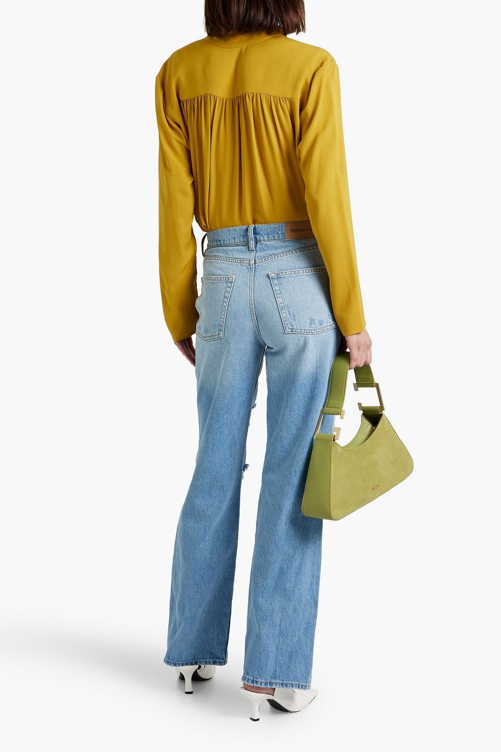 TOMORROW DENIM Brown distressed high-rise wide-leg jeans