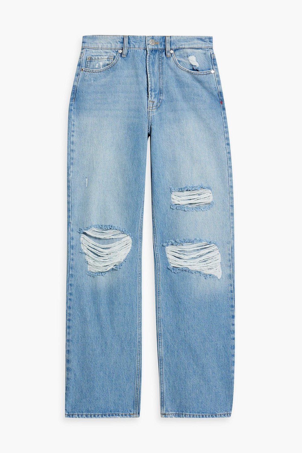 Tomorrow Denim Brown Distressed High-rise Wide-leg Jeans In Mid Denim