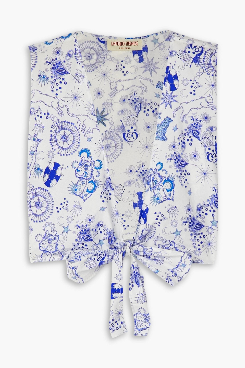 Shop Emporio Sirenuse Sonia Cropped Printed Cotton-poplin Top In Blue