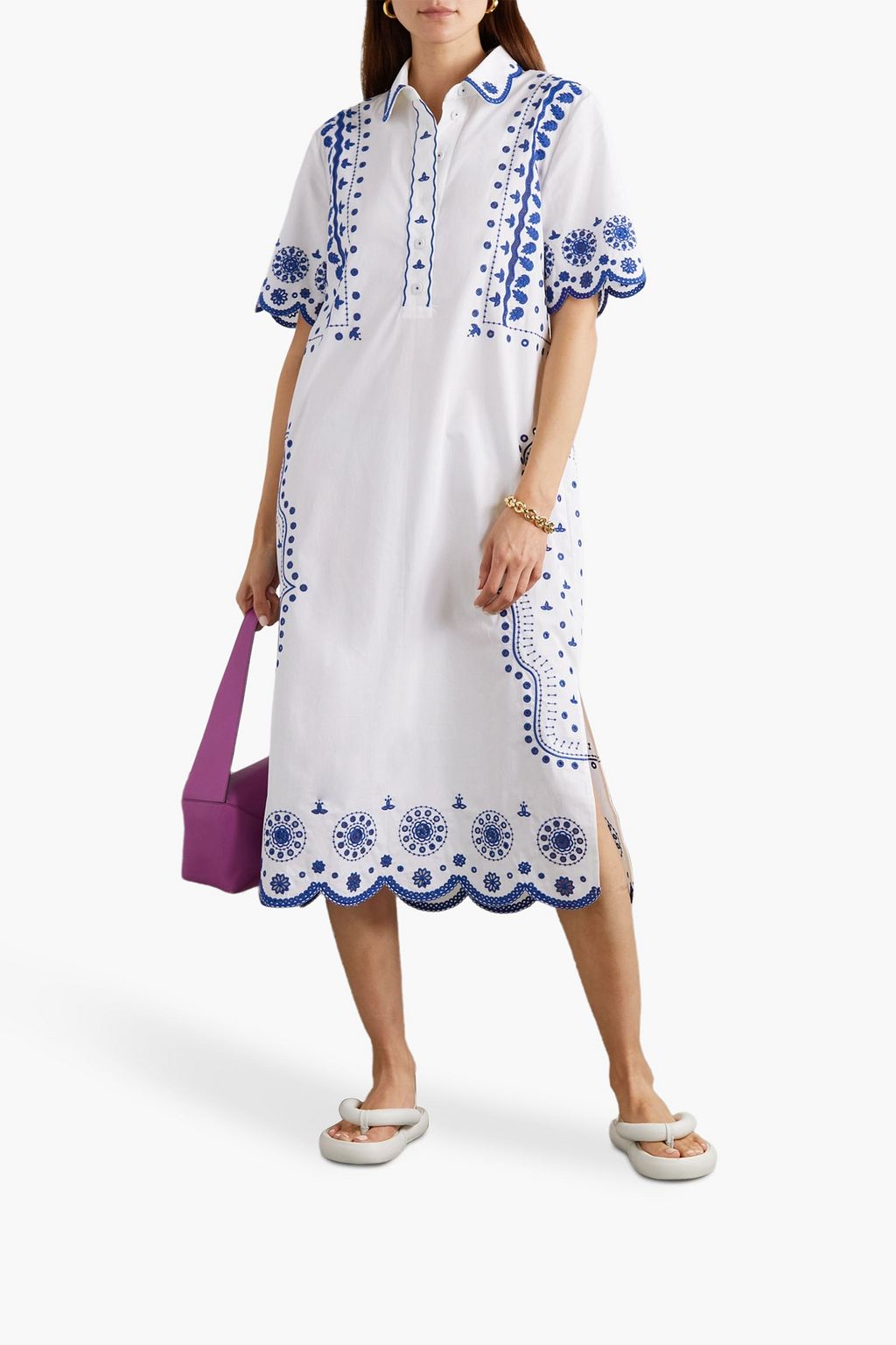 SALONI Dree broderie anglaise cotton midi dress