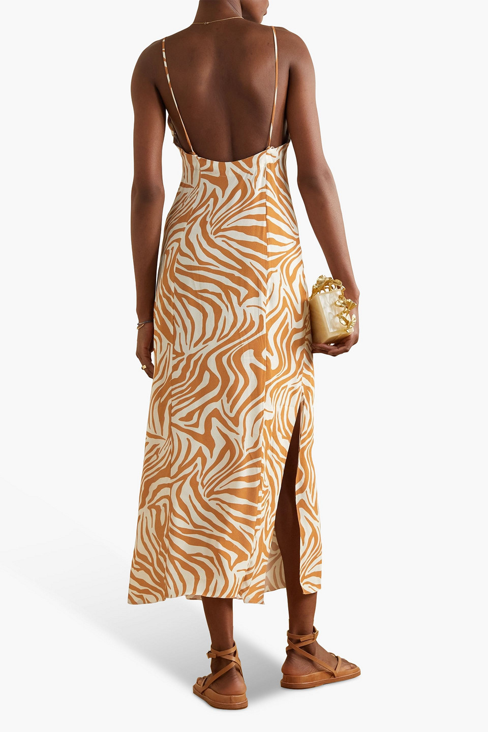 Shop Haight Beca Zebra-print Crepe Maxi Dress In Camel