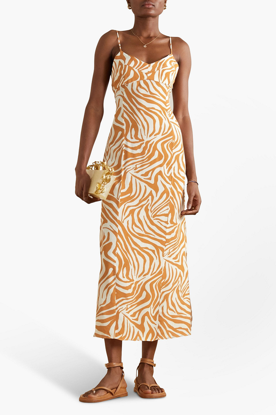 Shop Haight Beca Zebra-print Crepe Maxi Dress In Camel