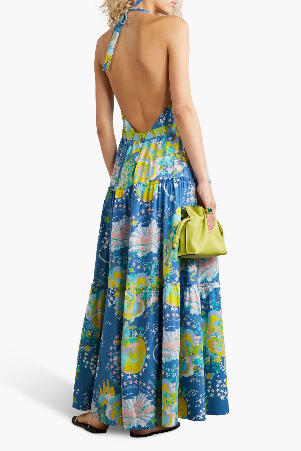 EMPORIO SIRENUSE Isotta tiered printed cotton-poplin halterneck maxi dress