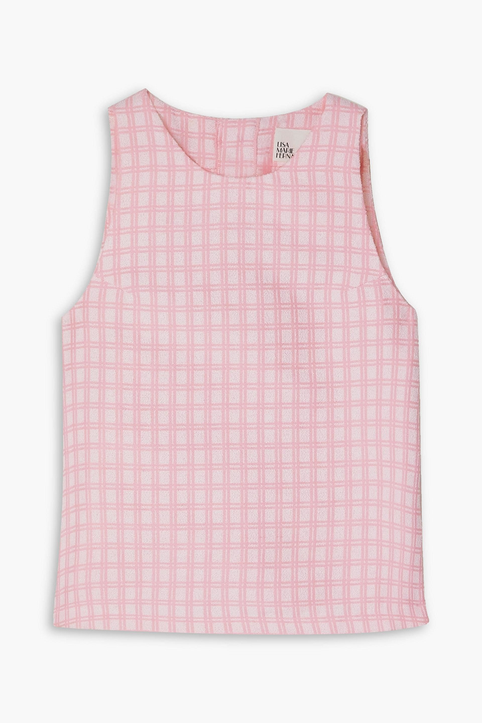 Checked cotton-blend bouclé-jacquard top