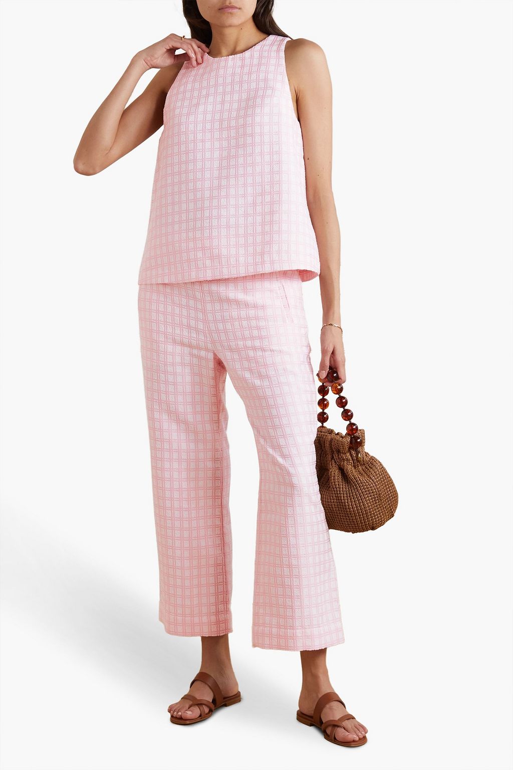 LISA MARIE FERNANDEZ Checked cotton-blend bouclé-jacquard top