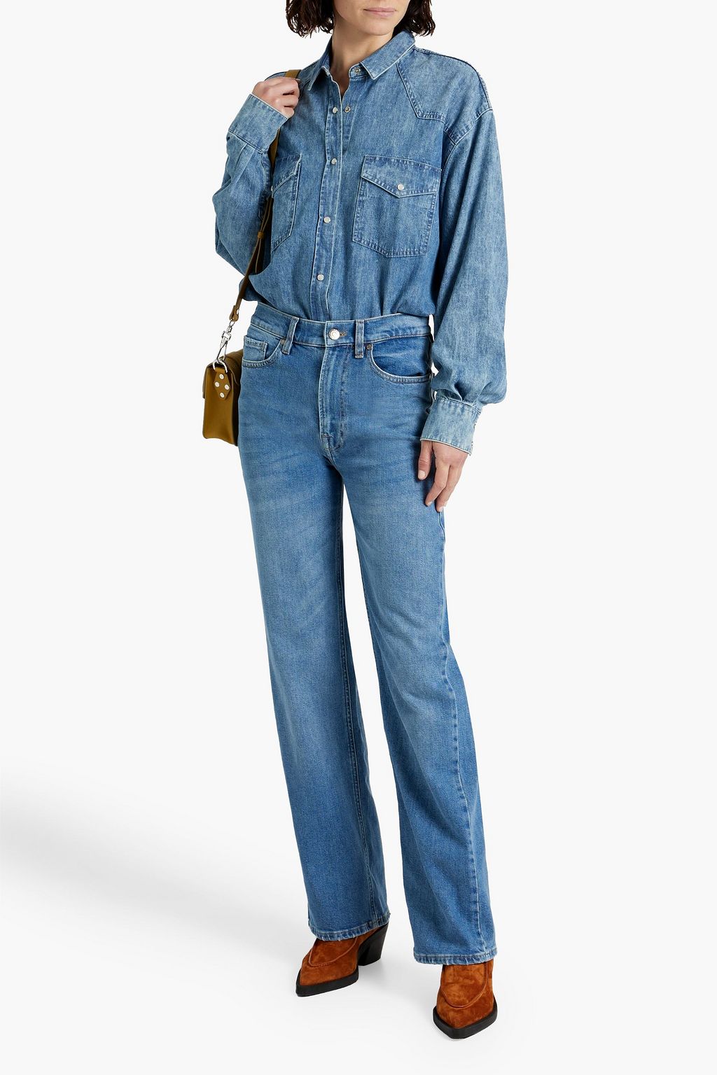 TOMORROW DENIM جينز 'براون' بأرجل مستقيمة وخصر عالٍ