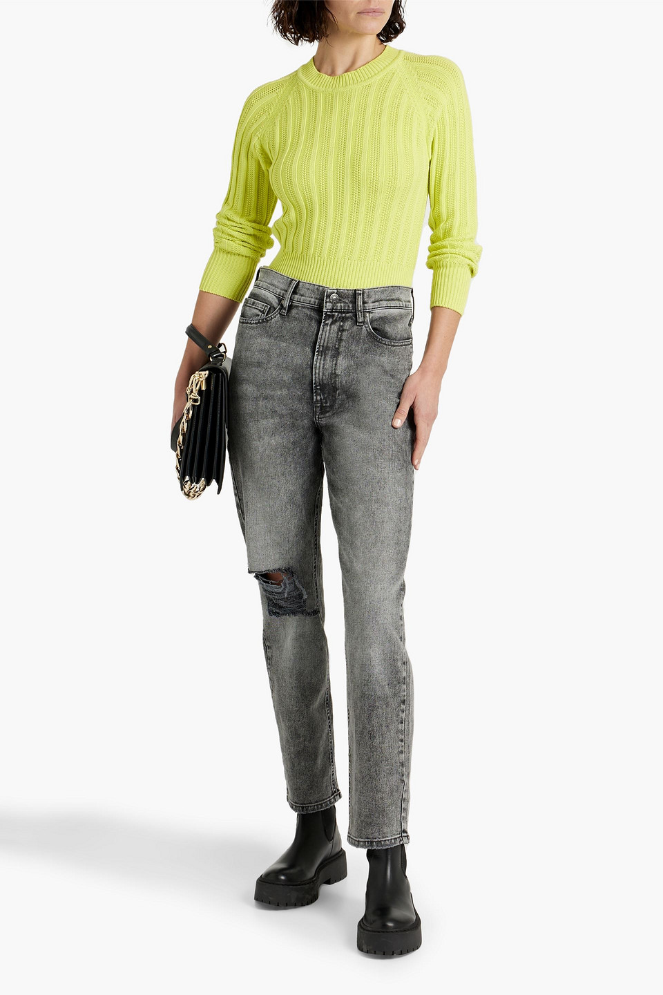 Shop Tomorrow Denim Ewa Distressed High-rise Straight-leg Jeans In Gray