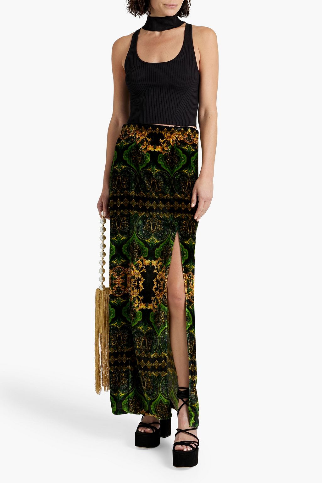ALICE + OLIVIA Stephine printed velvet maxi skirt