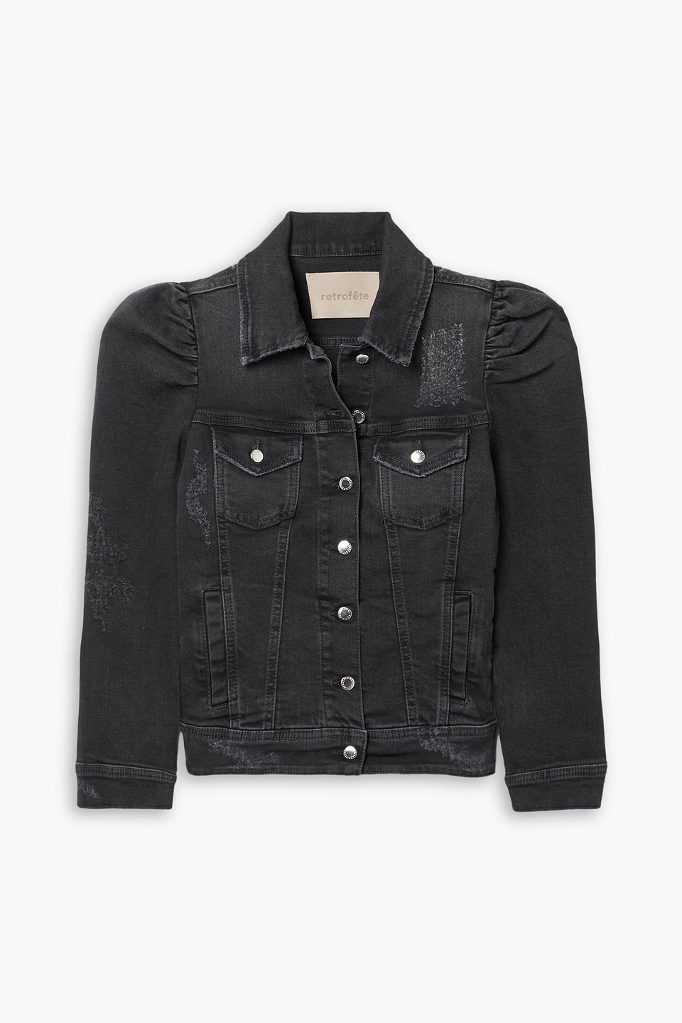 Retroféte Ada Puff-sleeve Denim Jacket In Black