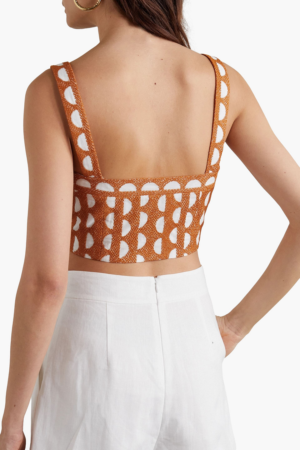 Shop Three Graces London Nineve Cropped Embroidered Cotton Tank In Copper