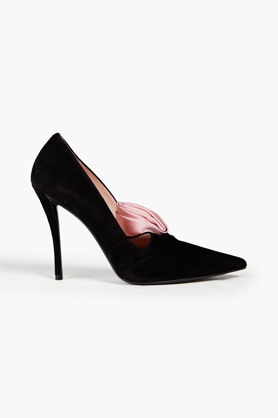 Sin Rose 'N Roll appliquéd suede pumps