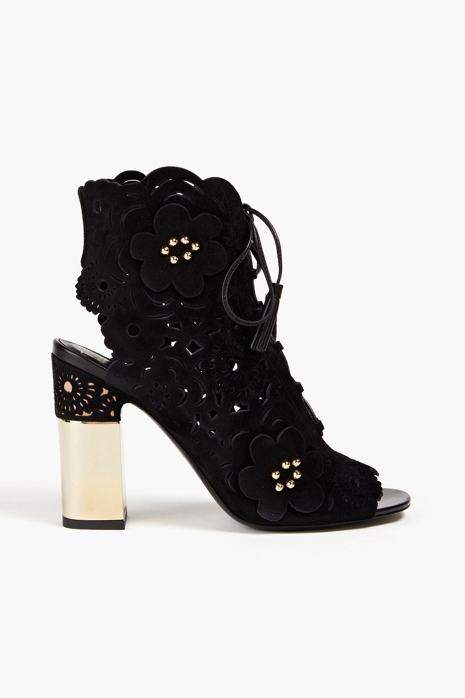 Embellished laser-cut suede ankle boots