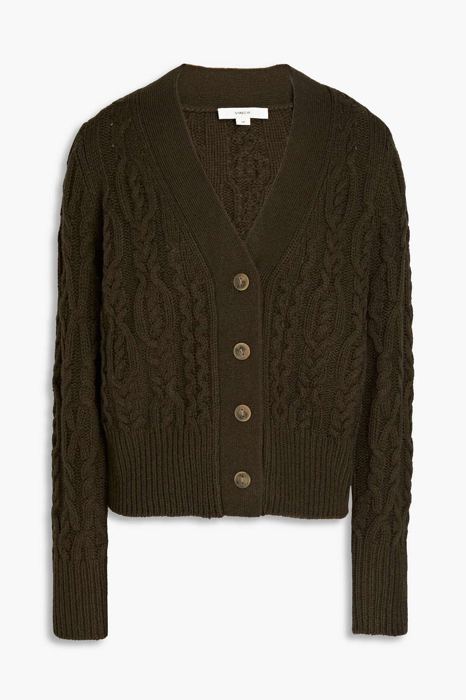 Vince Cardigan Aus Einer Woll-kaschmirmischung Mit Zopfstrickmuster In Army Green
