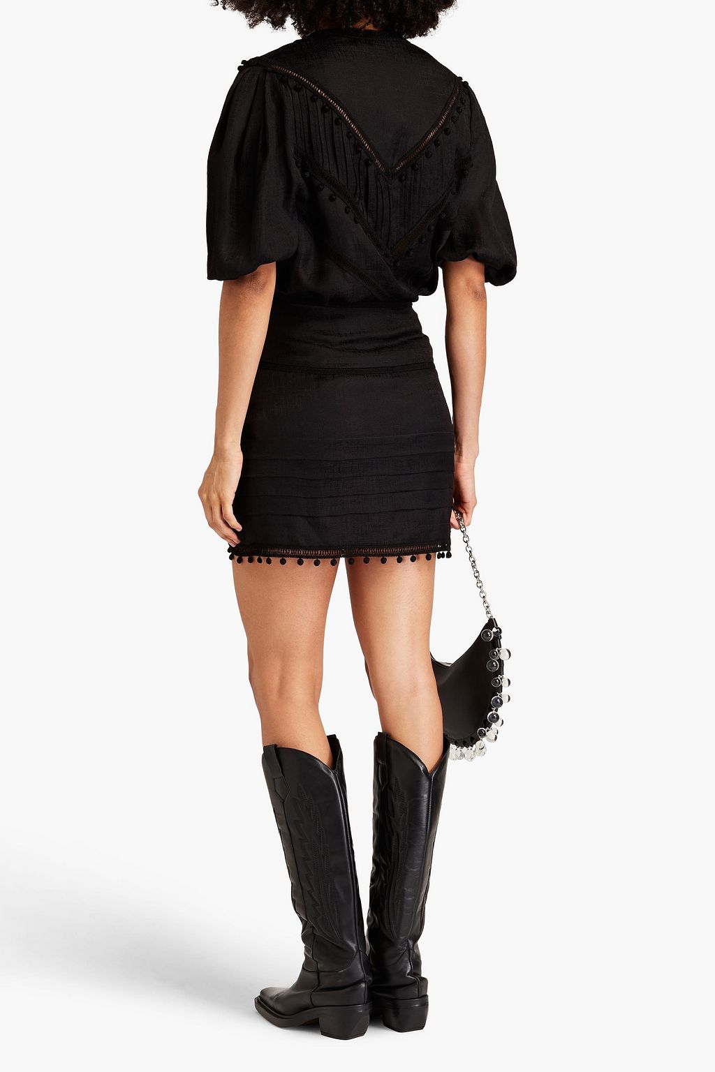 IRO Pompom-embellished satin-jacquard mini skirt