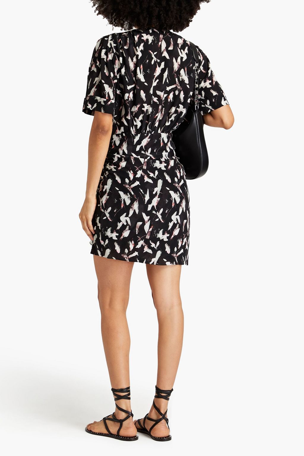 IRO Ruched printed crepe de chine mini dress