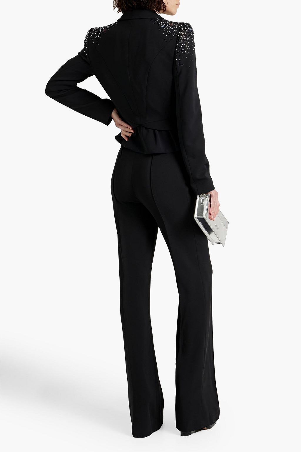 ZUHAIR MURAD Crystal-embellished pinstriped crepe peplum blazer