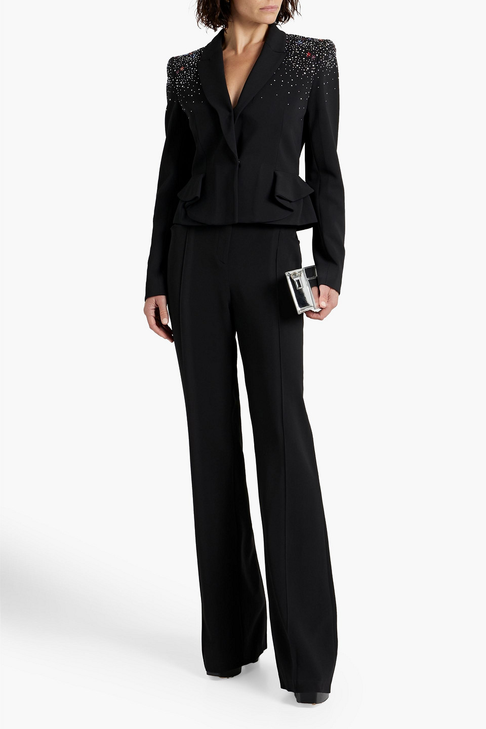 Shop Zuhair Murad Crystal-embellished Crepe Peplum Blazer In Black