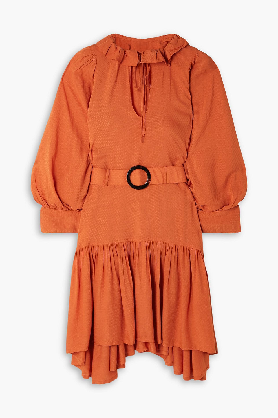 Evarae Marais Belted Ruffled Swiss-dot Tencel Lyocell Dress In Papaya