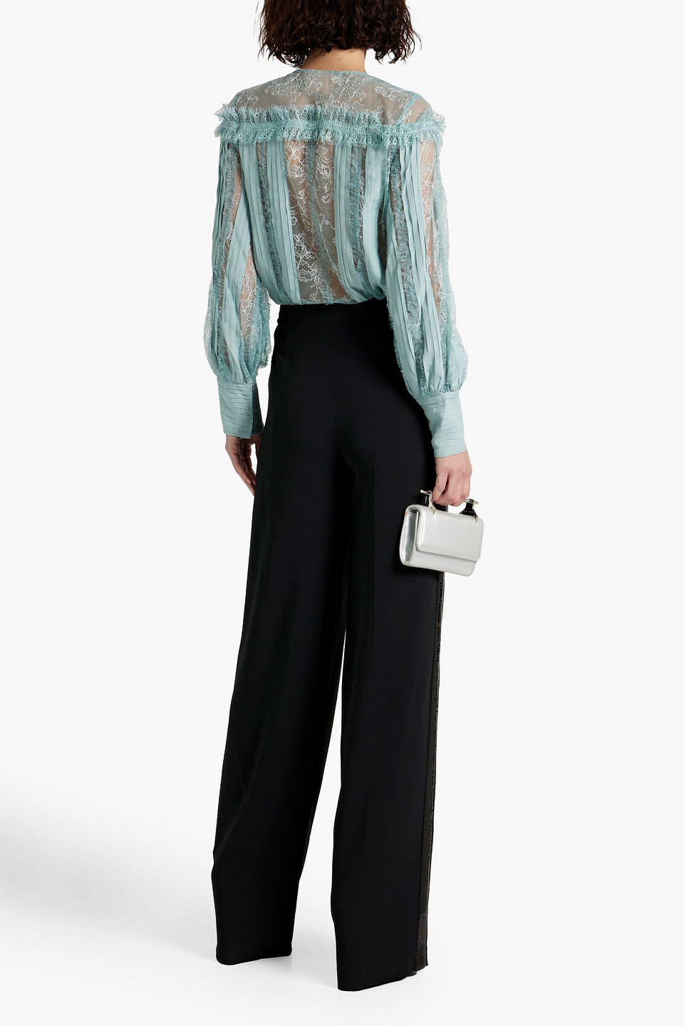 Shop Zuhair Murad Sequin-embellished Crepe Wide-leg Pants In Black