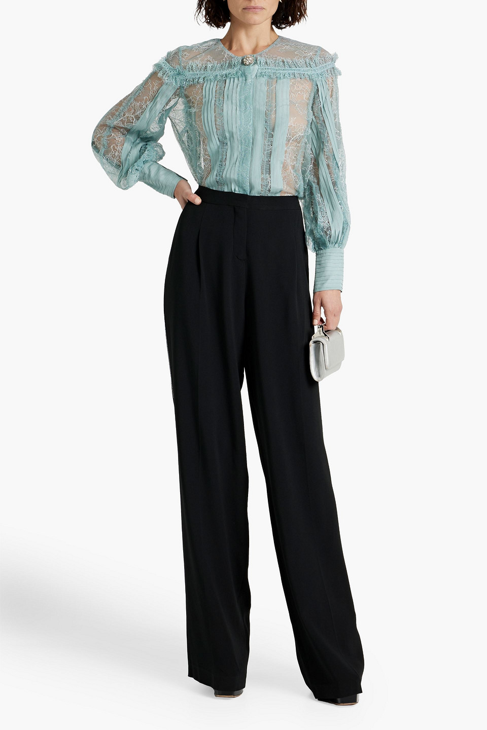 Shop Zuhair Murad Sequin-embellished Crepe Wide-leg Pants In Black