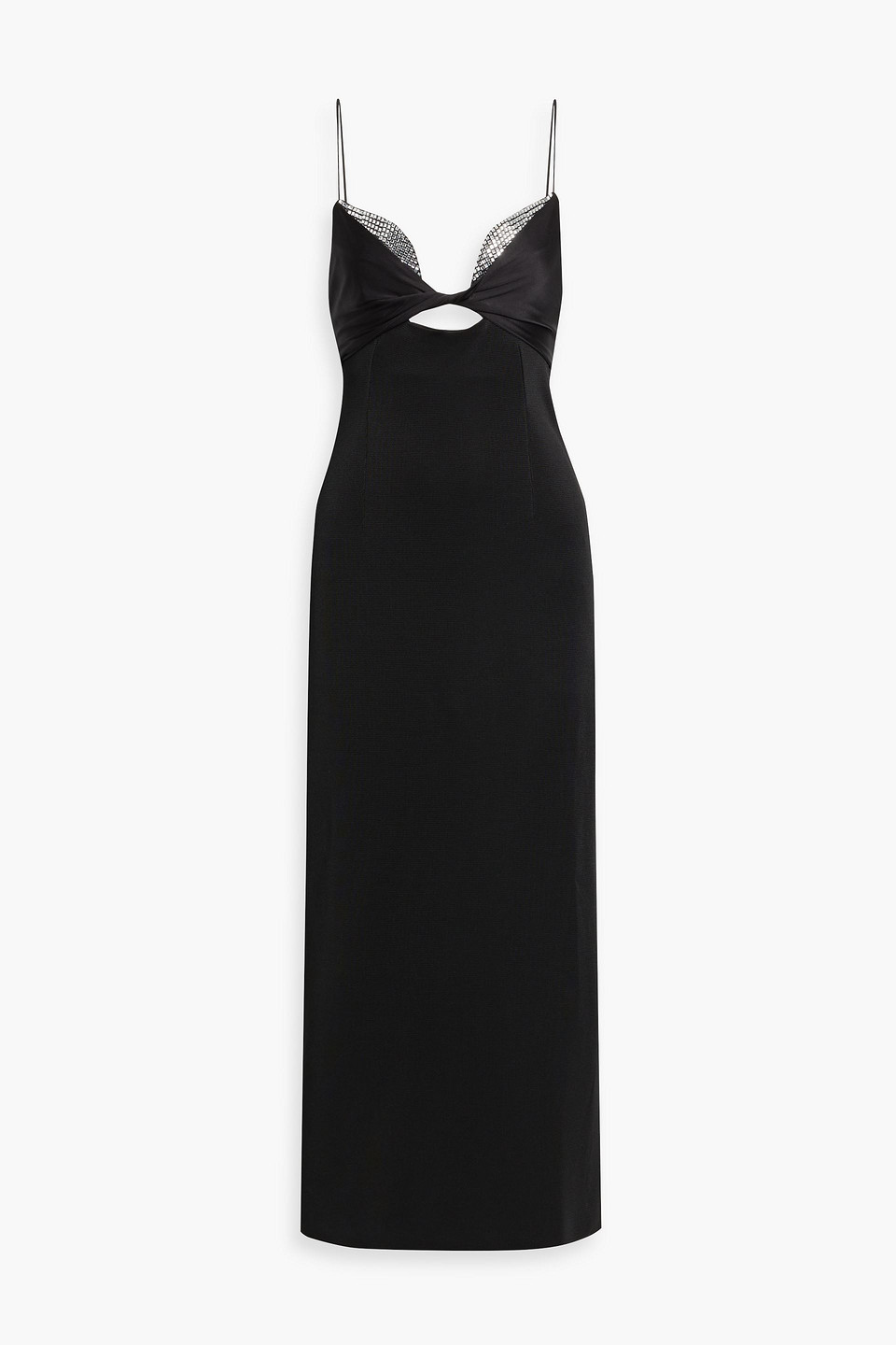 Shop Galvan Embellished Cutout Satin And Crepe Midi Dress In Black