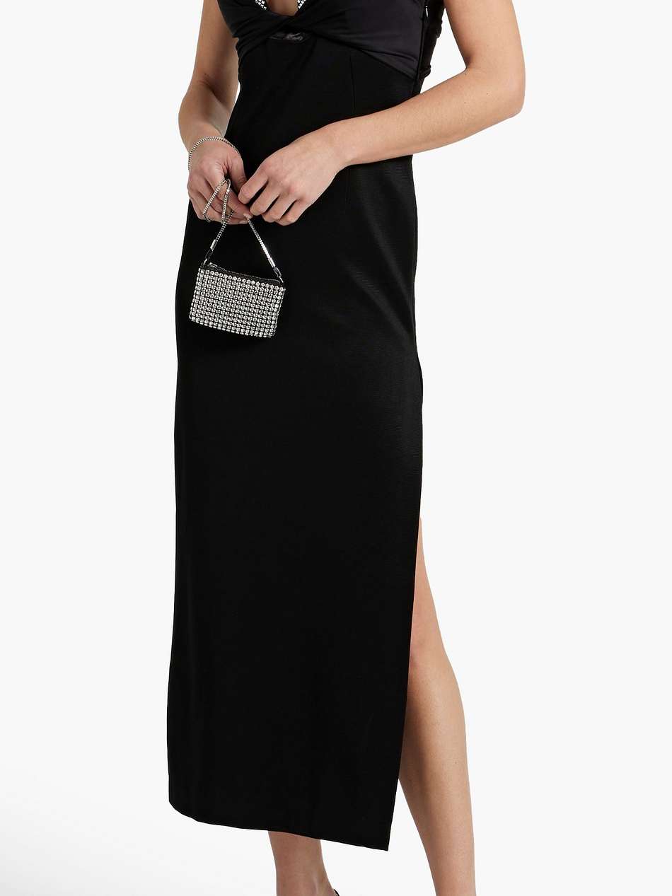 embellished cutout satin and crepe midi dress
