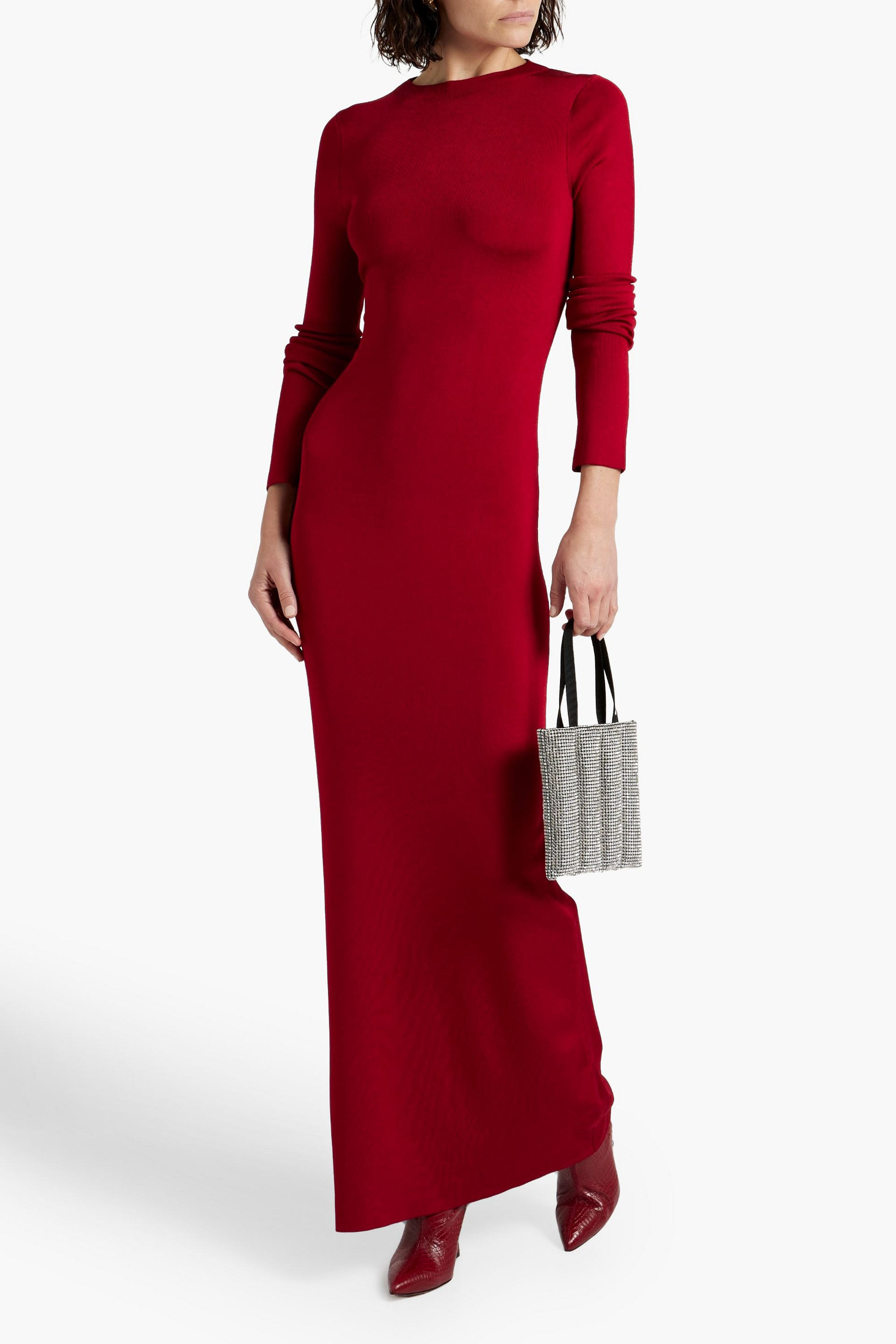 GALVAN  LONDON Open-back faux pearl-embellished stretch-jersey gown