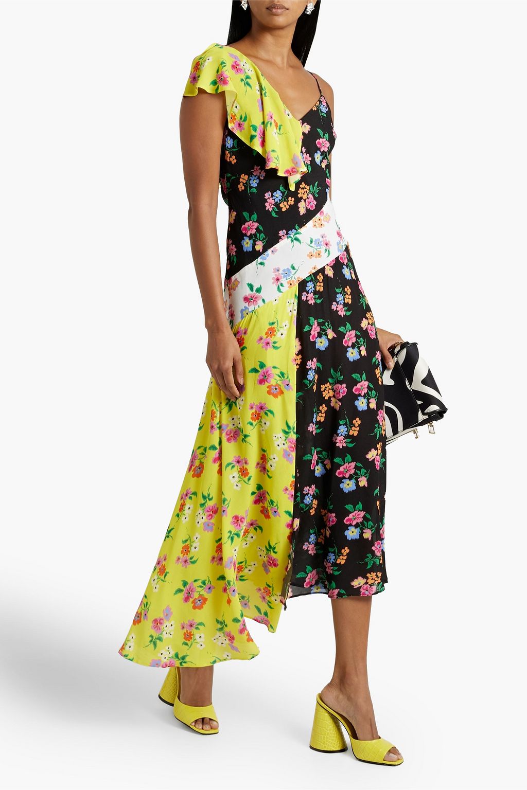 MSGM クレープ ワンピース オープンショルダー フローラルプリント