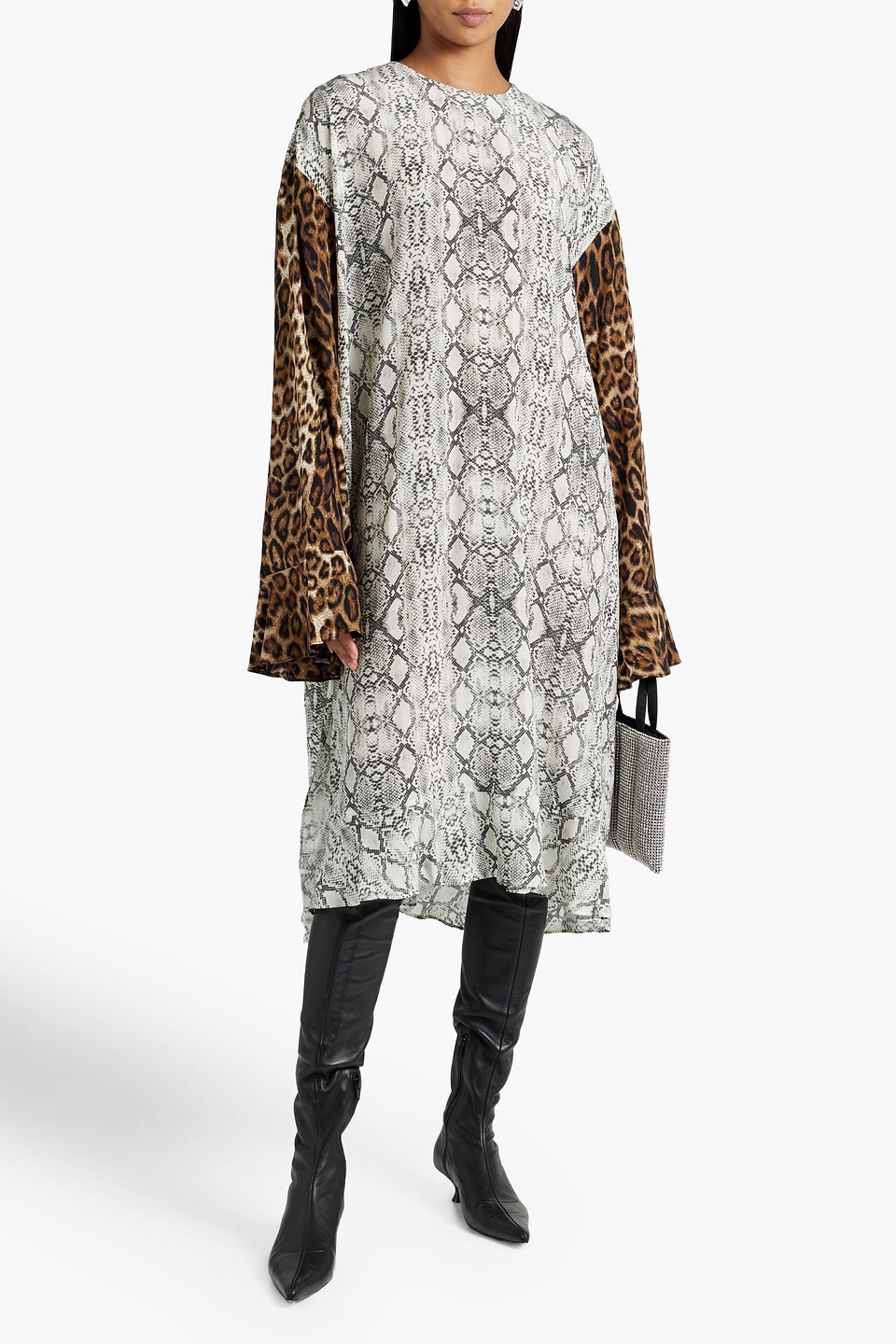 Shop Les Rêveries Printed Silk-crepe Midi Dress In Animal Print