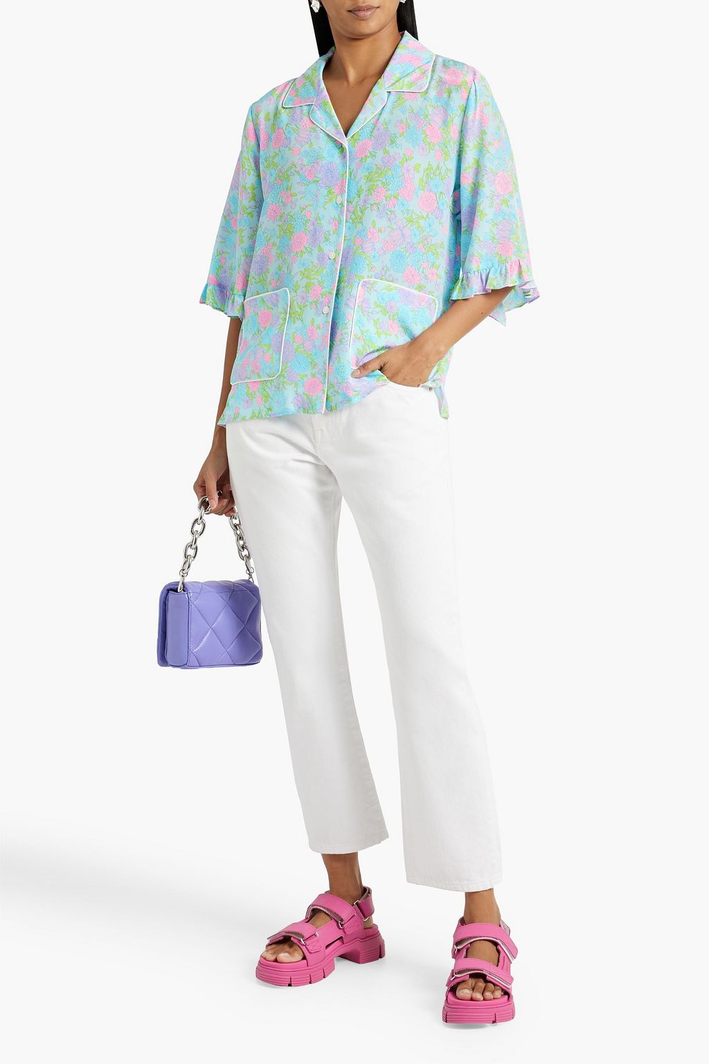 LES RÊVERIES Floral-print silk-crepe shirt