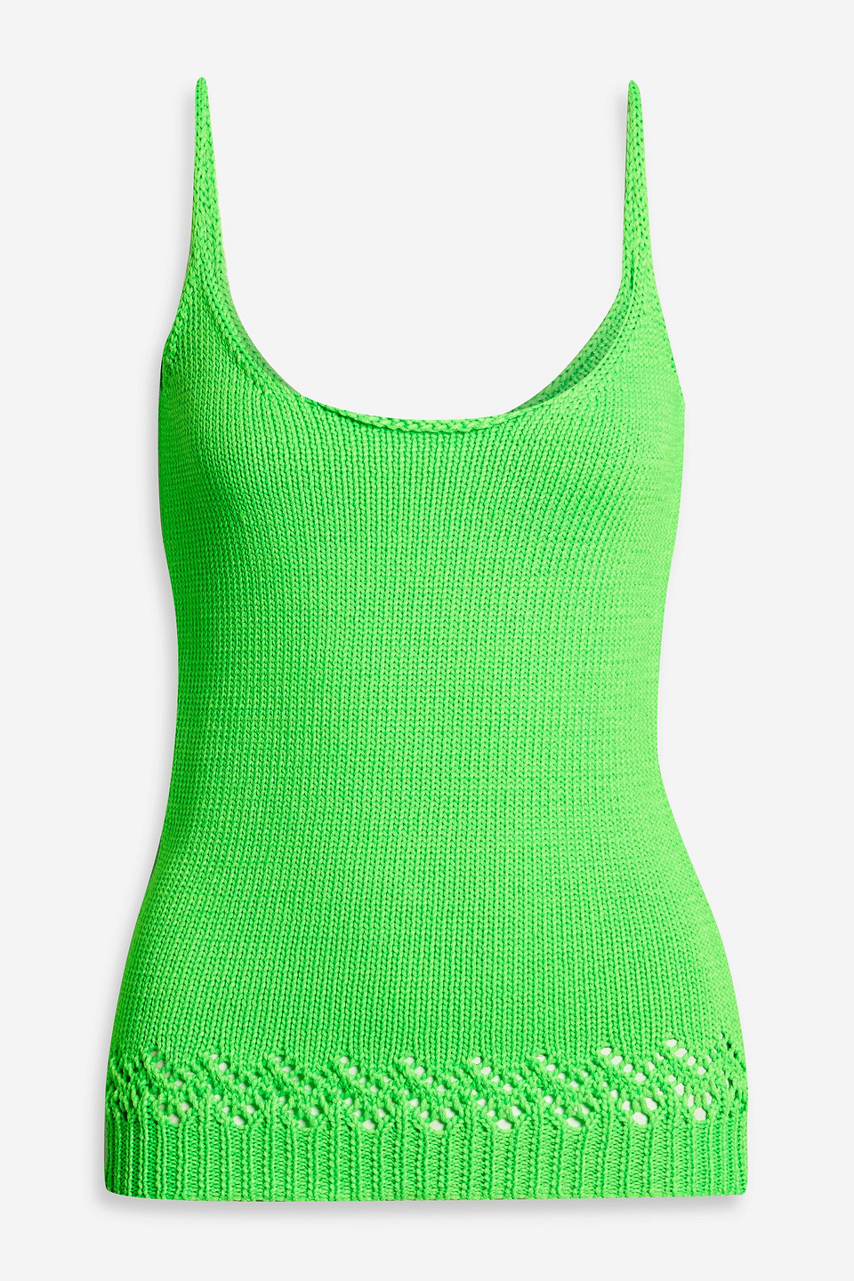 Les Rêveries Pointelle-trimmed Neon Ribbed-knit Tank In Bright Green