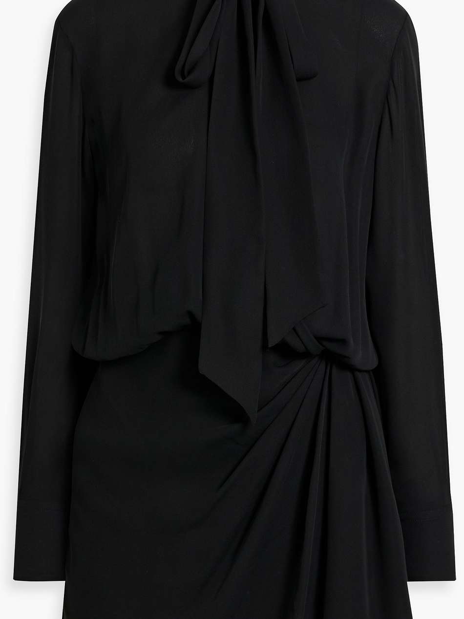 draped pussy-bow silk-crepe mini dress