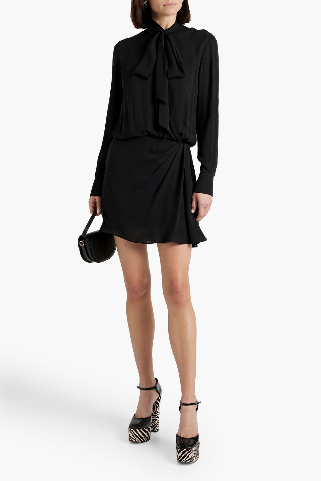 VALENTINO GARAVANI Draped pussy-bow silk-crepe mini dress