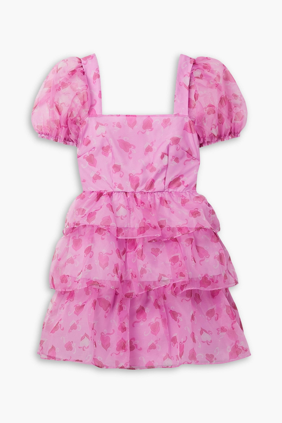 Hvn Mimi Tiered Printed Organza Mini Dress In Pink | ModeSens
