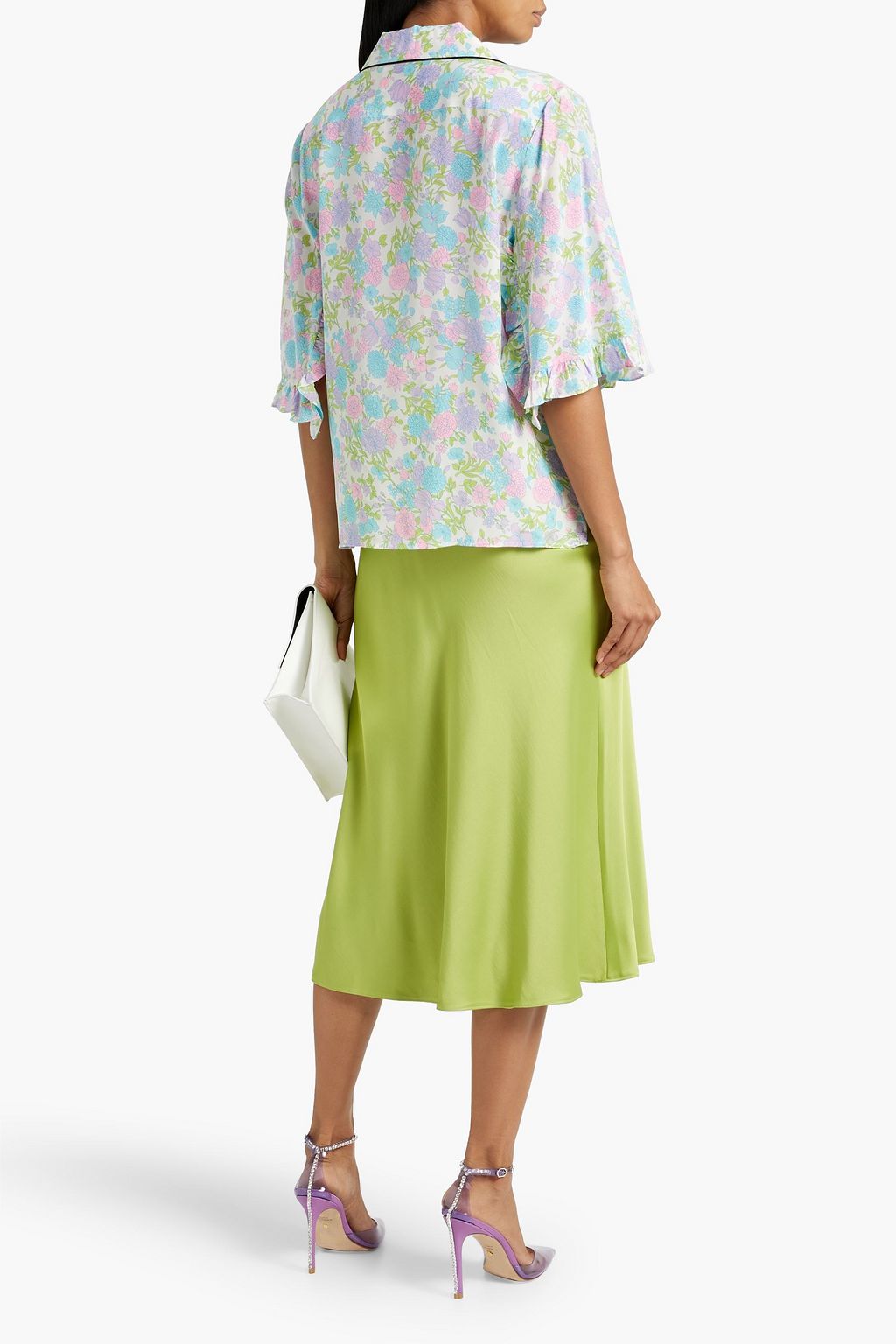LES RÊVERIES Floral-print silk-crepe shirt